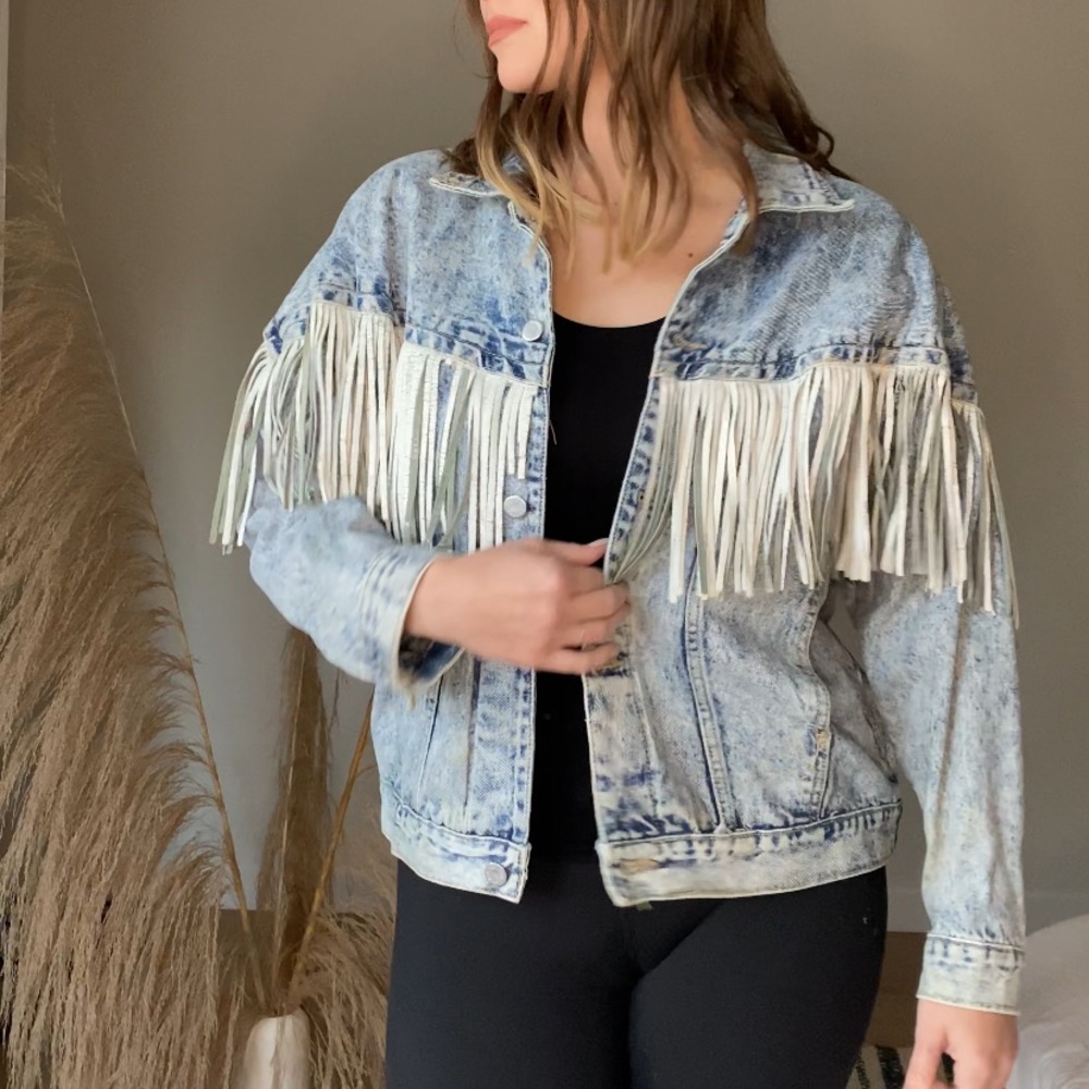 Vintage Denim Jacket • Light Washed, Fringe Jacket